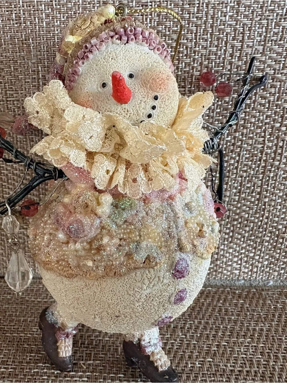 Victorian Cute Snowman Christmas Ornament Shabby Chic Cottage Core Small Resin